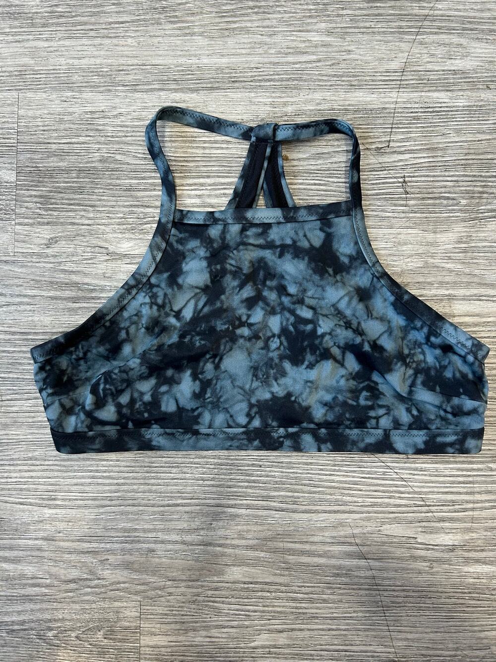ATHLETA Black Blue Tie Dye High Neck Swim Top Racerback Bikini Crop Bra Medium